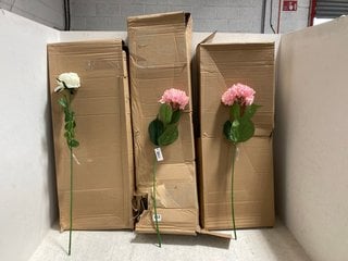 3 X BOXES OF ASSORTED FAUX FLOWER HOUSE DECORATIONS IN PINK AND IVORY: LOCATION - G0