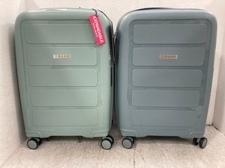 2 X MEDIUM SIZED HARDSHELL TRAVEL SUITCASES IN GREEN AND BLUE: LOCATION - E16