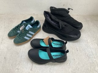 3 X ASSORTED SHOES TO INCLUDE ADIDAS BRMD SUEDE LACE UP TRAINERS IN DARK GREEN SIZE: 4: LOCATION - E15