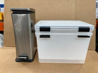 2 X ASSORTED ITEMS TO INCLUDE BLACK AND DECKER SMALL STAINLESS STEEL PEDAL BIN: LOCATION - E12