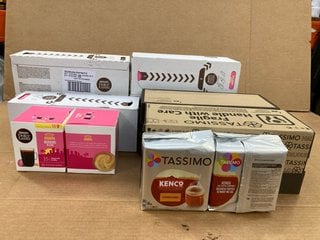 QTY OF ASSORTED COFFEE ITEMS TO INCLUDE 2 X ASSORTED FLAVOUR TASSIMO CREAMER FROM MILK AND KENCO CAPPUCCINO COFFEE PODS BB: 10/24: LOCATION - E12