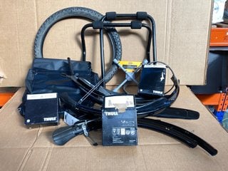 QTY OF ASSORTED BICYCLE ITEMS TO INCLUDE 4 ARM WHEEL WRENCH , CROWN GEM RUBBER REPLACEMENT TYRE IN BLACK: LOCATION - E10