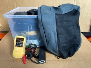 QTY OF ASSORTED VEHICLE ITEMS TO INCLUDE QTY OF CAR WASH SPONGES , QTY OF FABRIC CAR MATS IN BLACK: LOCATION - E10