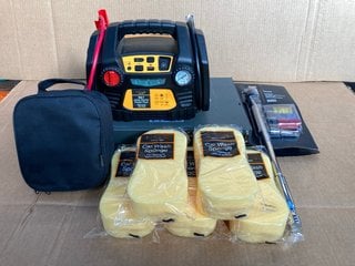 QTY OF ASSORTED VEHICLE ITEMS TO INCLUDE 5 X CAR WASH SPONGES , 5 PIECE WHEEL REMOVAL WITH 18'' BREAKER BAR: LOCATION - E10