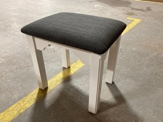 CONTEMPORARY STYLE DRESSING TABLE STOOL IN PURE WHITE WITH SLATE GREY FABRIC SEAT PAD: LOCATION - B2