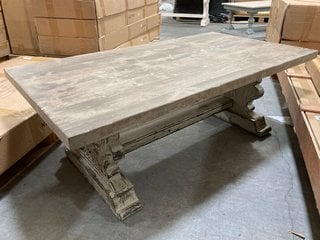 RUSTIC STYLE LARGE RECTANGULAR COFFEE TABLE IN WEATHERED WOOD FINISH: LOCATION - B3