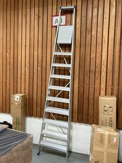 (COLLECTION ONLY) WERNER LARGE 9 STEP STEP LADDER IN ALUMINIUM FINISH: LOCATION - A7