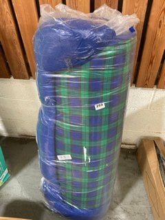 EXTRA LARGE ROLLED PET BED IN BLUE/GREEN CHECK FABRIC: LOCATION - A7