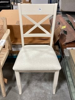 WINCHESTER CROSS BACK STYLE DINING CHAIR IN IVORY AND NATURAL FABRIC: LOCATION - A2