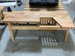 CONTEMPORARY STYLE RECTANGULAR COFFEE TABLE WITH MAGAZINE STORAGE RACK IN NATURAL MANGO WOOD FINISH: LOCATION - A5