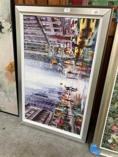 2 X JOHN LEWIS & PARTNERS RAINFALL ON 5TH AVENUE WALL ART PICTURES : SIZE 112 X 72CM - BOTH PICTURES IN SILVER COLOURED FRAMES: LOCATION - D6