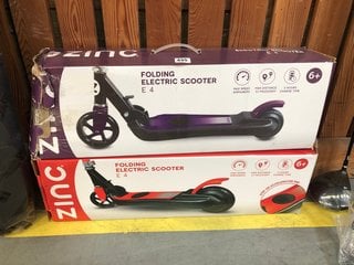 (COLLECTION ONLY) 2 X ZINC E4 FOLDING ELECTRIC SCOOTERS IN PURPLE/BLACK AND RED/BLACK: LOCATION - D7