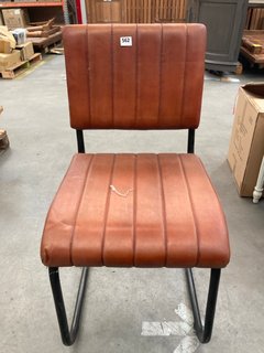 CONTEMPORARY STYLE RIBBED LEATHER DINING CHAIR IN VINTAGE TAN AND BLACK FRAME FINISH: LOCATION - A5