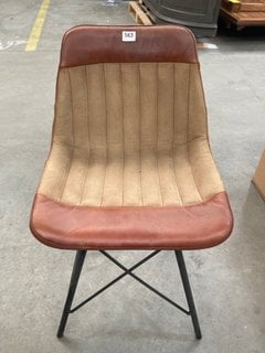 CONTEMPORARY STYLE X FRAME DINING CHAIR IN VINTAGE BROWN LEATHER AND NATURAL FABRIC FINISH: LOCATION - A5