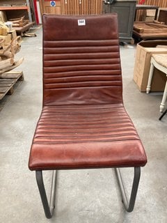 CONTEMPORARY STYLE RIBBED LEATHER DINING CHAIR IN AGED VINTAGE BROWN LEATHER AND IRON FRAME FINISH: LOCATION - A5