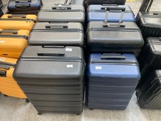 QTY OF ASSORTED JOHN LEWIS & PARTNERS HARD SHELL STYLE WHEELED SUITACSES TO INCLUDE LARGE HARD SHELL SUITCASE IN METALLIC BLUE FINISH: LOCATION - D6