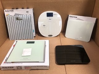 5 X ASSORTED ELECTRIC SCALES TO INCLUDE SALTER ULTIMATE ACCURACY ELECTRONIC SCALES: LOCATION - BR3