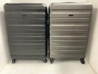 2 X JOHN LEWIS & PARTNERS LARGE HARD SHELL WHEELED COMBINATION LOCK SUITCASES IN BLACK/GRAPHITE: LOCATION - BR14