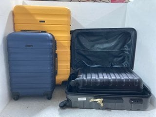 3 X JOHN LEWIS & PARTNERS HARD SHELL WHEELED COMBINATION LOCK SUITCASES IN GRAPHITE/YELLOW/NAVY - VARIOUS SIZES: LOCATION - BR15