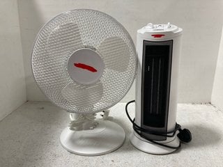 JOHN LEWIS & PARTNERS MINI TOWER FAN HEATER IN WHITE TO ALSO INCLUDE JOHN LEWIS & PARTNERS 12" DESK FAN IN WHITE: LOCATION - BR17