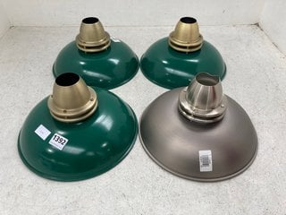 3 X JOHN LEWIS & PARTNERS METAL LIGHT SHADES IN GREEN & BRASS TO INCLUDE JOHN LEWIS & PARTNERS METAL LIGHT SHADE IN NICKEL & STAINLESS STEEL: LOCATION - BT6