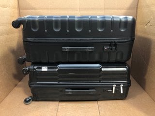 JOHN LEWIS & PARTNERS LARGE SET OF 3 HARD SHELL SUITCASE IN BLACK TO INCLUDE LARGE 4-WHEEL SUITCASE IN BLACK: LOCATION - AR3