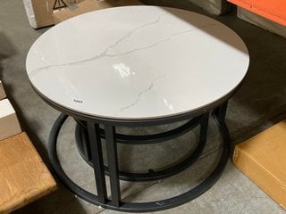 ROUND COFFE TABLE IN MARBLE EFFECT TO INCLUDE BASE FOR SMALLER ROUND COFFE TABLE: LOCATION - BR10