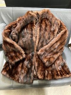 FAUX FUR JACKET IN DARK BROWN: LOCATION - BR11