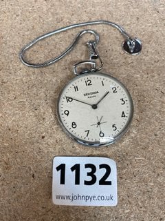 A VINTAGE SEKONDA POCKET WATCH AND CHAIN: LOCATION - CR