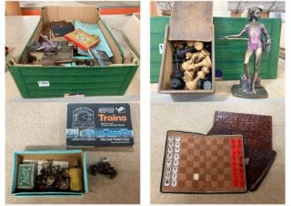 A BOX OF VINTAGE AND ANTIQUE TOYS AND GAMES: LOCATION - CR