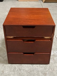 3 DRAWER BEDSIDE TABLE IN HONEY ACACIA WOOD FINISH: LOCATION - BR12