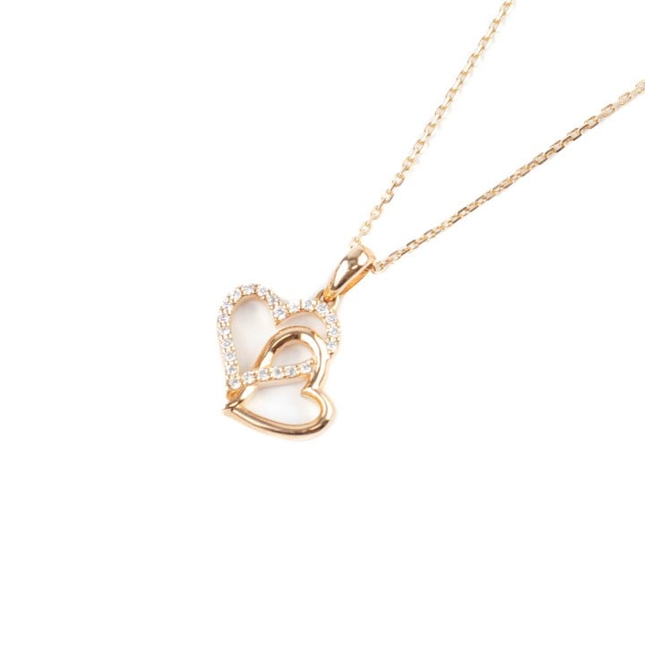 18K Rose 0.10ct Diamond Double Heart Pendant, 2x1.5cm with Fine Adjustable Chain, 45cm, total weight 3.4g.  Auction Guide: £450-£650