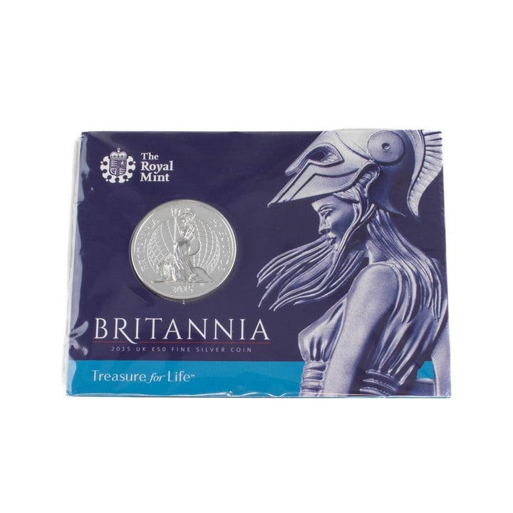 The Royal Mint Britannia 2015 UK £50 Fine Silver Coin, comes with presentation folder. (VAT Only Payable on Buyers Premium)