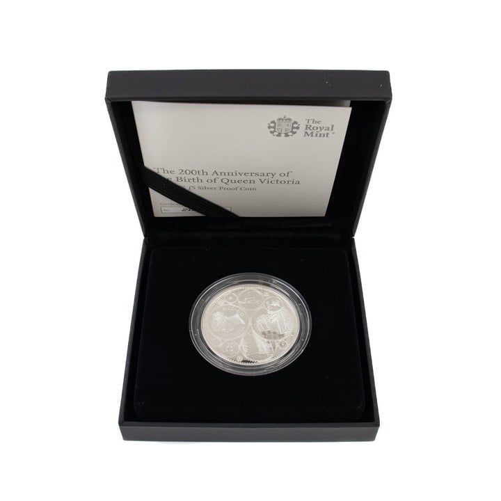 The Royal Mint The 200th Anniversary of the Birth of Queen Victoria 2019 UK £5 Silver Proof Coin, comes with presentation box, booklet and outer box. (VAT Only Payable on Buyers Premium)