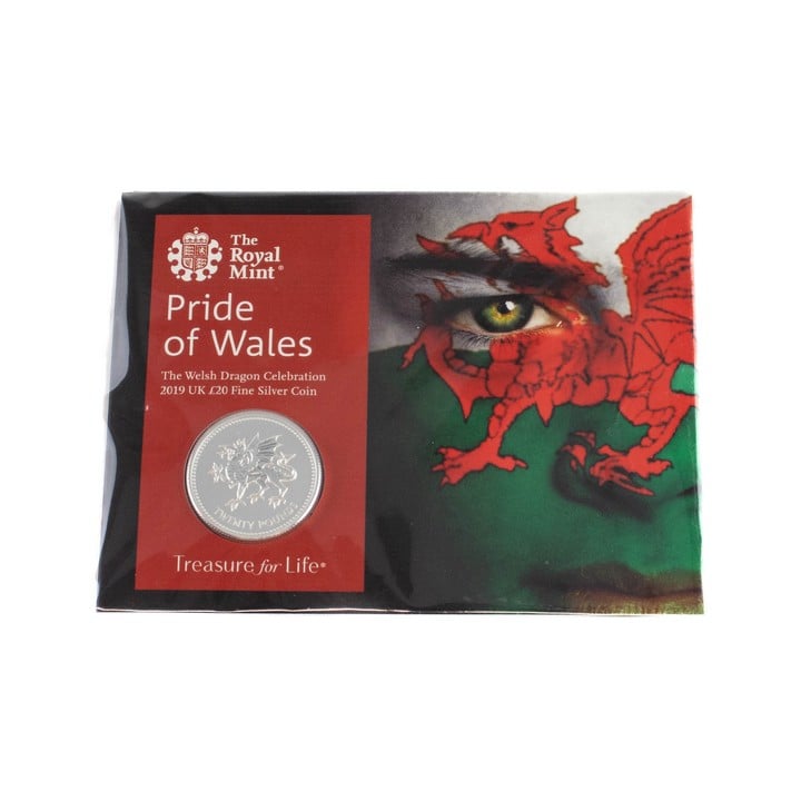 The Royal Mint Pride of Wales 2019 UK £20 Fine Sliver Coin, comes with presentation folder. (VAT Only Payable on Buyers Premium)