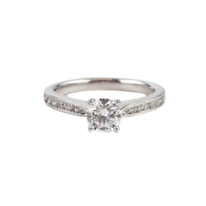 18ct White Gold 0.40ct Diamond Round Brilliant-cut with Shoulders Ring, Size H½, 2.5g. Colour K, Clarity Si2-Si3. (VAT Only Payable on Buyers Premium)