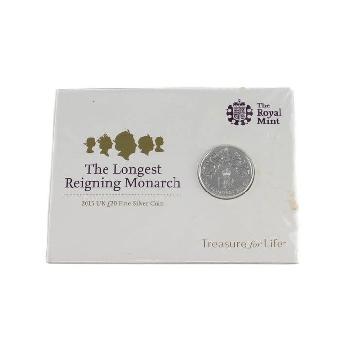 The Royal Mint The Longest Reigning Monarch 2015 UK £20 Fine Silver Coin, comes with presentation folder. (VAT Only Payable on Buyers Premium)