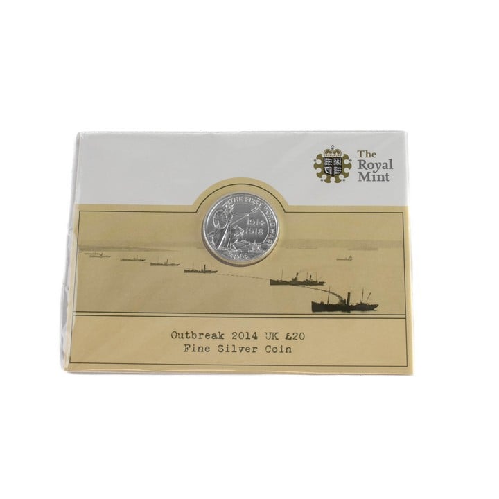 The Royal Mint Outbreak 2014 UK £20 Fine Silver Coin, comes with presentation folder. (VAT Only Payable on Buyers Premium)