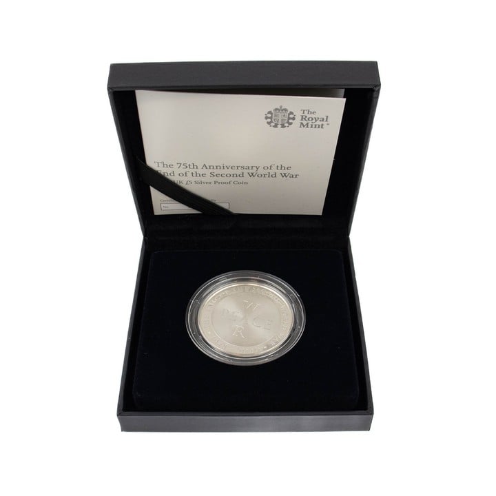 The Royal Mint The 75th Anniversary of the End of the Second World War 2020 UK £5 Silver Proof Coin, comes with presentation box, booklet and outer box. (VAT Only Payable on Buyers Premium)