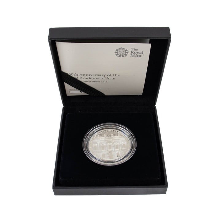 The Royal Mint 250th Anniversary of the Royal Academy of Arts 2018 UK £5 Silver Proof Coin, comes with presentation box, booklet and outer box. (VAT Only Payable on Buyers Premium)