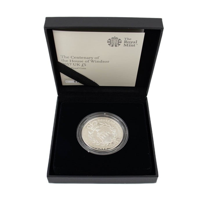 The Royal Mint The Centenary of the House of Windsor 2017 UK £5 Silver Proof Coin, comes with presentation box, booklet and outer box. (VAT Only Payable on Buyers Premium)