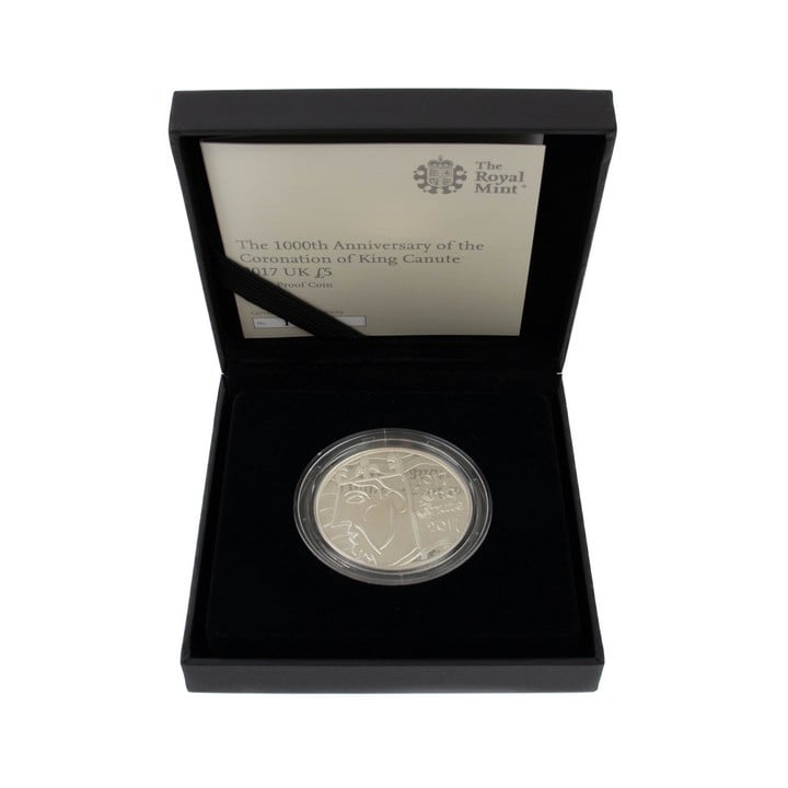 The Royal Mint The 1000th Anniversary of the Coronation of King Canute 2017 UK £5 Sliver Proof Coin, comes with presentation box, booklet and outer box. (VAT Only Payable on Buyers Premium)