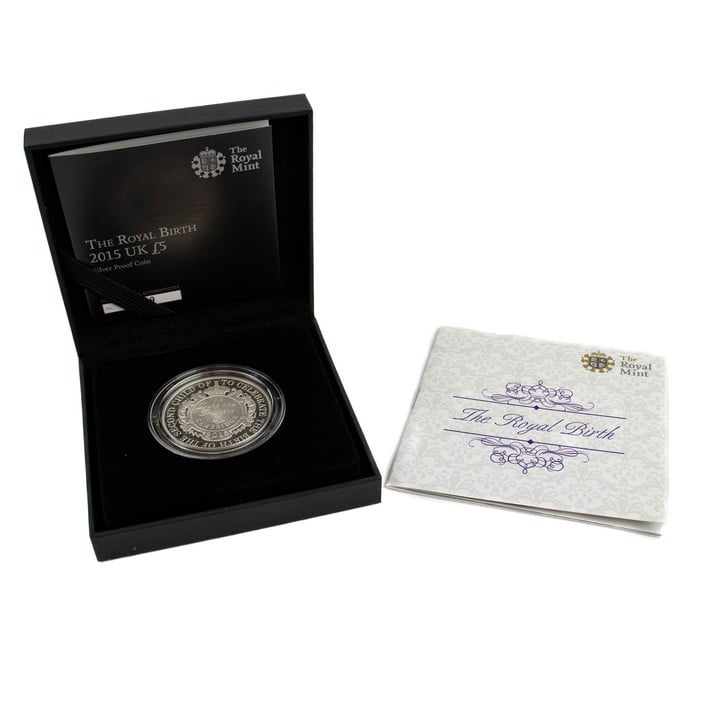 The Royal Mint The Royal Birth 2015 United Kingdom £5 Silver Proof Coin, comes with presentation box, booklet and outer box. (VAT Only Payable on Buyers Premium)