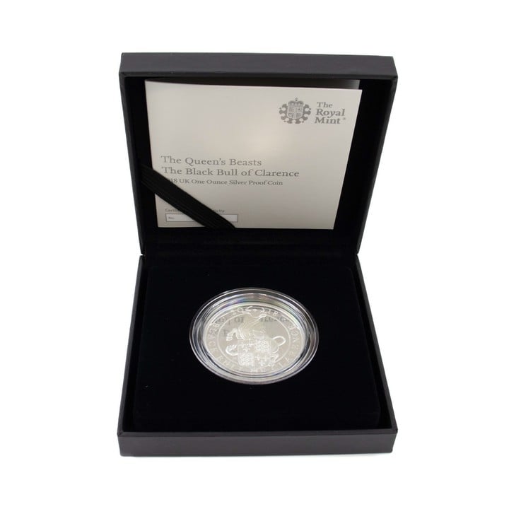 The Royal Mint The Queen's Beasts The Black Bull of Clarence 2018 UK 1oz Silver Proof Coin, comes with presentation box, booklet and out box. (VAT Only Payable on Buyers Premium)