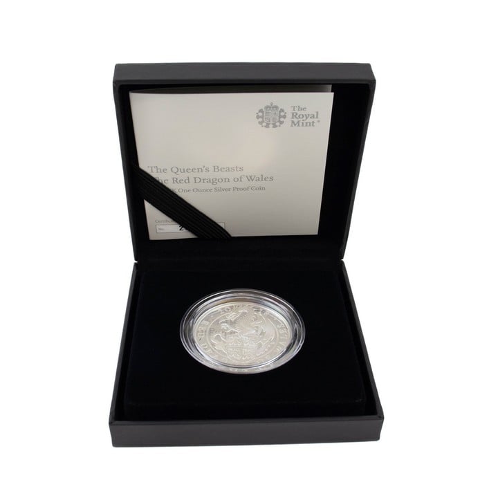 The Royal Mint The Queen's Beasts The Red Dragon of Wales 2018 UK 1oz Silver Proof Coin, comes with presentation box, booklet and out box. (VAT Only Payable on Buyers Premium)