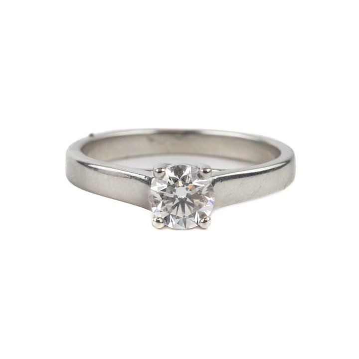 Platinum 950 0.50ct Diamond Round Brilliant-cut Solitaire Ring, Size J½, 3.8g. Colour I, Clarity Si1.  (VAT Only Payable on Buyers Premium)