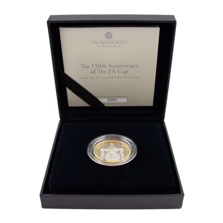 The Royal Mint The 150th Anniversary of The FA Cup 2022 UK £2 Silver Proof Coin, comes with presentation box, booklet and out box. (VAT Only Payable on Buyers Premium)