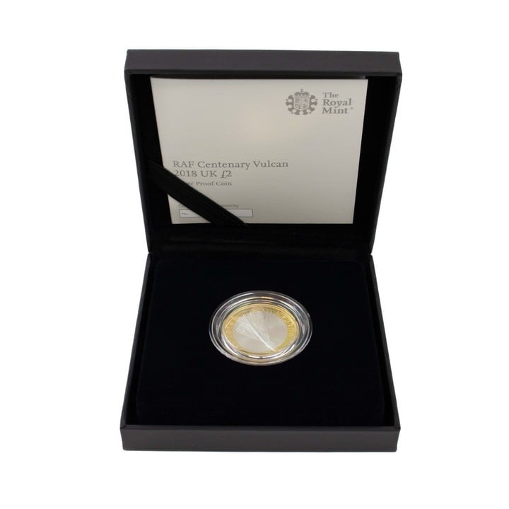 The Royal Mint RAF Centenary Vulcan 2018 UK £2 Silver Proof Coin, comes with presentation box, booklet and out box. (VAT Only Payable on Buyers Premium)