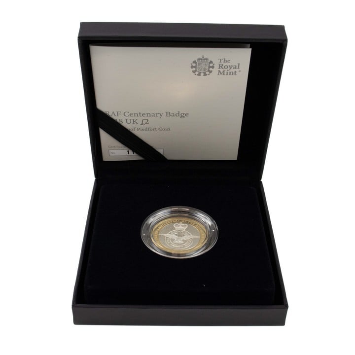 The Royal Mint RAF Centenary Badge 2018 UK £2 Silver Proof Piedfort Coin, comes with presentation box, booklet and out box. (VAT Only Payable on Buyers Premium)