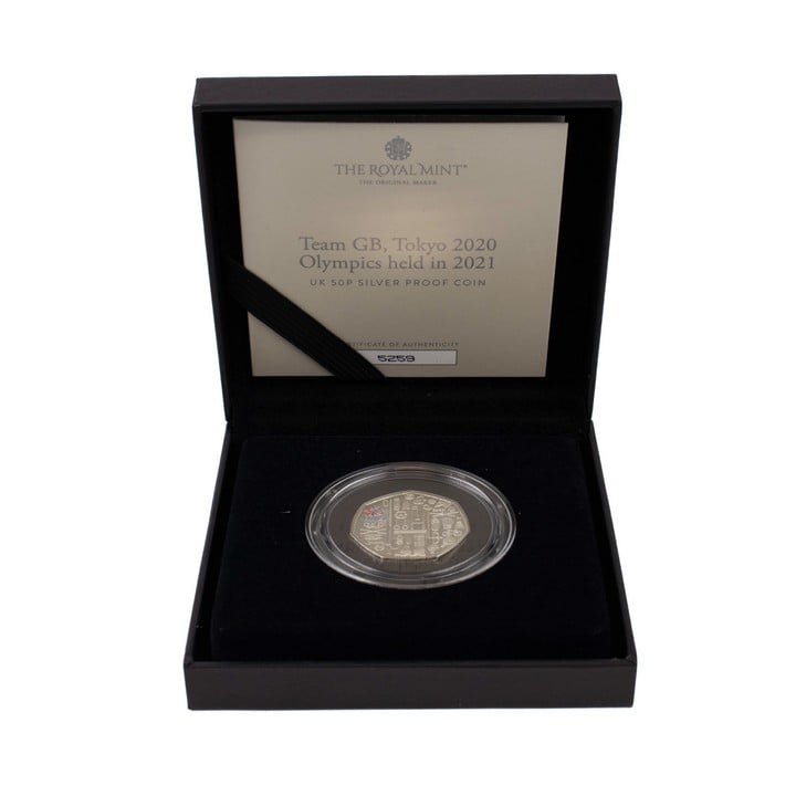 The Royal Mint Team GB, Tokyo 2020 Olympics held in 2012 UK 50p Silver Proof Coin, comes with presentation box, booklet and out box. (VAT Only Payable on Buyers Premium)